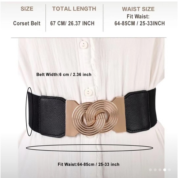 Elastic Leather Gold Buckle Fashion Belt - Picture 4 of 6